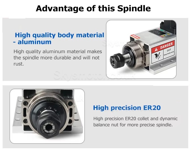 3.5KW 220V/380V Air Cooled Spindle Motor Kit GDZ105X102-3.5 + H100-3.7S2/T4 with Spindle Drives (VFD Drives) & 13Pcs ER20 Collets